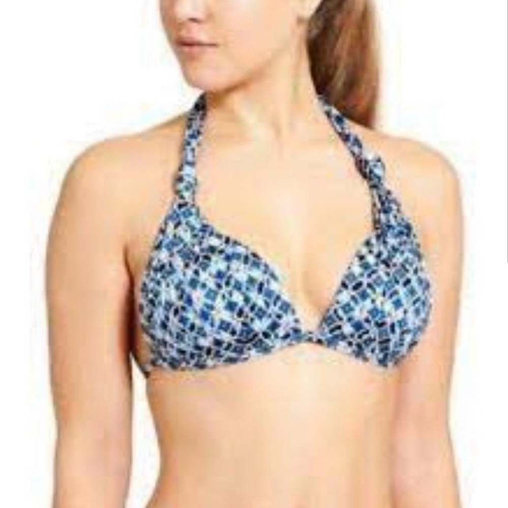 Athleta Blue and White aqualux Bikini Top size Small
